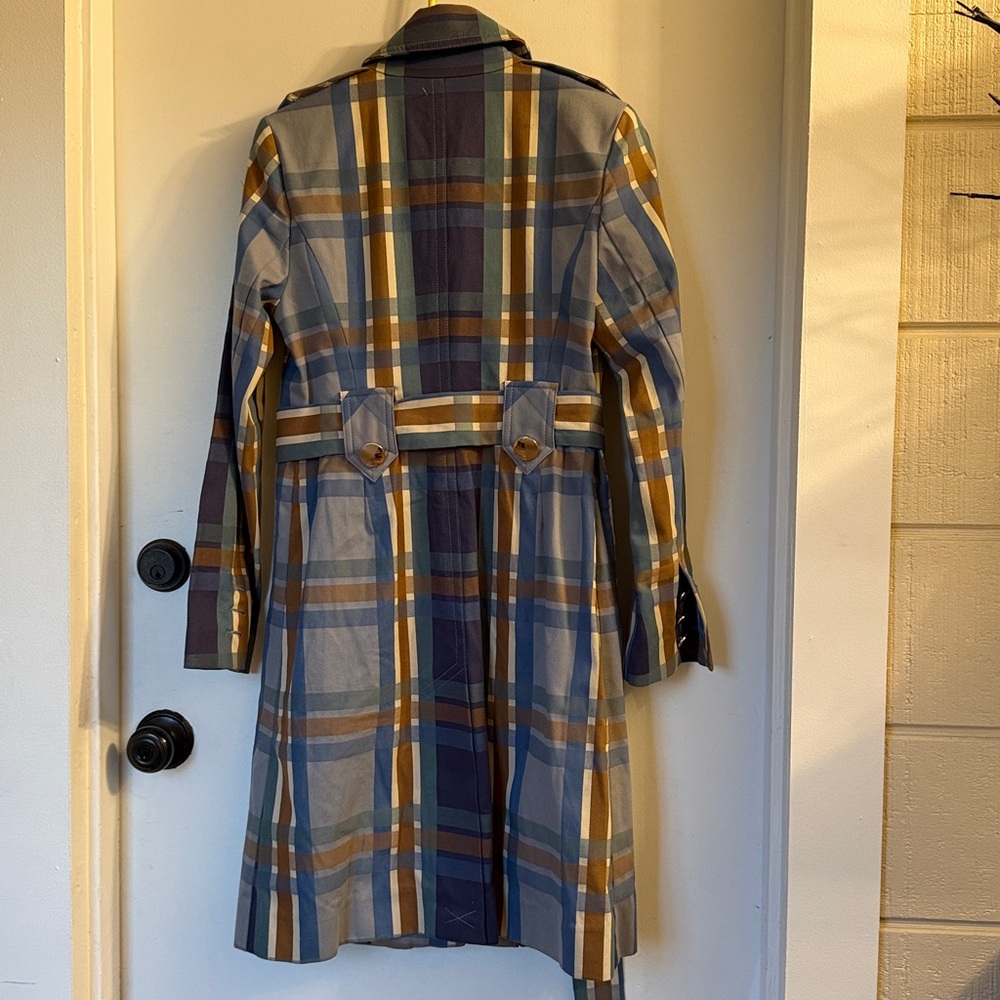 Cabi Women Highclere Trench Coat Size XS blue green plaid - Picture 6 of 6